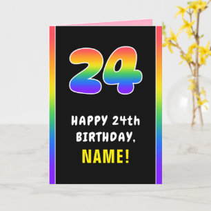 24th Birthday: Colourful Rainbow # 24, Custom Name Card