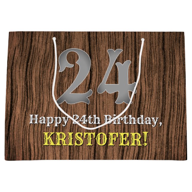 24th Birthday: Country Western Inspired Look, Name Large Gift Bag (Front)