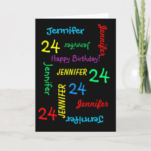 24th Birthday Custom Card Any Name, Black