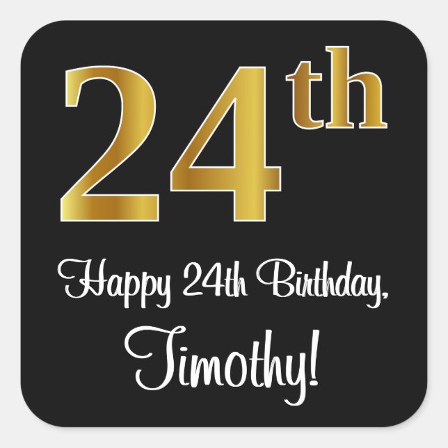 24th Birthday – Elegant Luxurious Faux Gold Look # Square Sticker (Front)