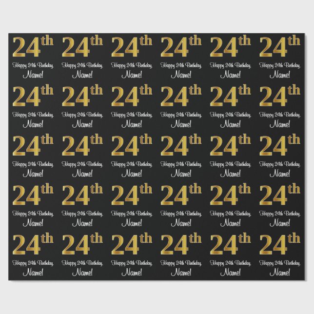 24th Birthday: Elegant Luxurious Faux Gold Look # Wrapping Paper (Flat)