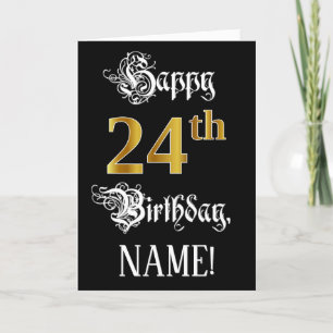 24th Birthday — Fancy Script; Faux Gold Look; Name Card