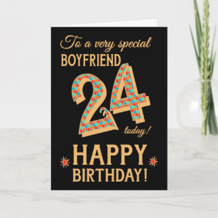 24th Birthday, for Boyfriend, Gold Effect on Black Card