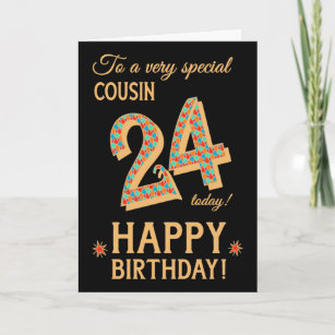 24th Birthday, for Cousin, Gold Effect on Black Card