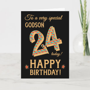 24th Birthday, for Godson, Gold Effect on Black Card