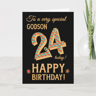 24th Birthday, for Godson, Gold Effect on Black Card