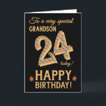 24th Birthday, for Grandson, Gold Effect on Black Card<br><div class="desc">A chic 24th Birthday Card for a very special Grandson, with the number, 24, in a bright mosaic pattern with a gold-effect outline and all the text in gold-effect lettering (ie not metallic paint). A bright red and gold-effect star is beside the 'Happy Birthday' on this striking digital design by...</div>
