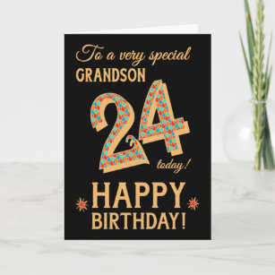 24th Birthday, for Grandson, Gold Effect on Black Card