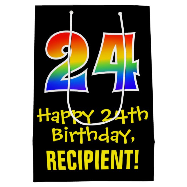 24th Birthday: Fun, Bold, Colourful, Rainbow "24" Medium Gift Bag (Back)
