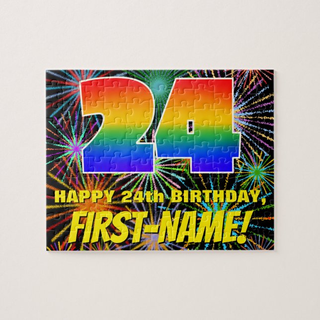 24th Birthday: Fun, Colourful Celebratory Firework Jigsaw Puzzle (Horizontal)