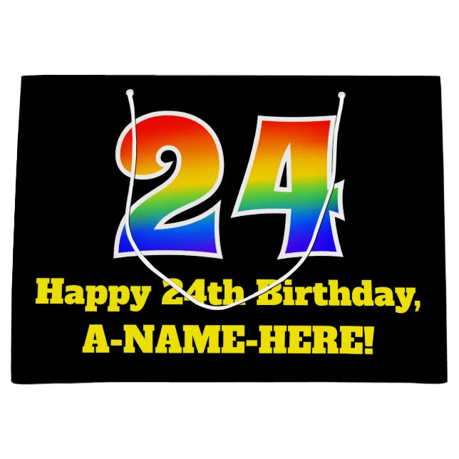24th Birthday ~ Fun, Colourful, Vibrant, Rainbow 2 Large Gift Bag (Front)
