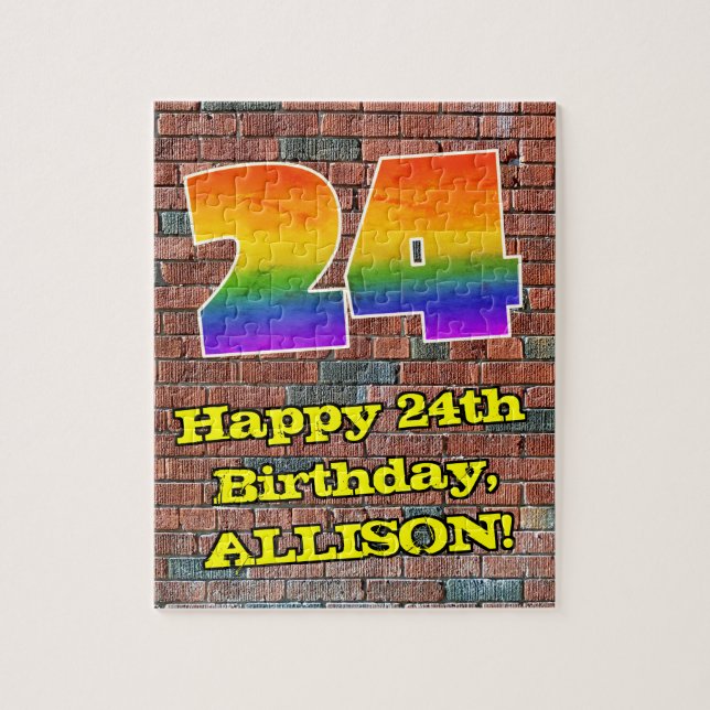 24th Birthday: Fun Graffiti-Inspired Rainbow 24 Jigsaw Puzzle (Vertical)