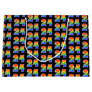 24th Birthday: Fun Rainbow Event Number 24 Pattern Large Gift Bag