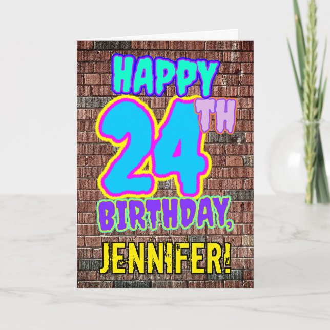 24th Birthday - Fun, Urban Graffiti Inspired Look  Card (Front)