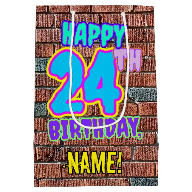 24th Birthday: Fun, Urban Graffiti Inspired Look Medium Gift Bag (Back)