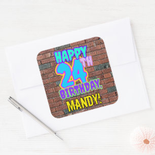 24th Birthday – Fun, Urban Graffiti Inspired Look Square Sticker