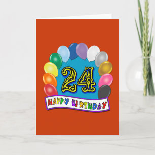 24th Birthday Gifts with Assorted Balloons Design Card
