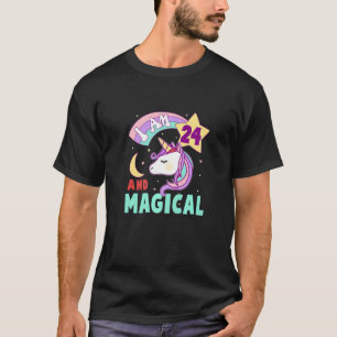 24th Birthday Girl Unicorn Rainbow I Am 24 And Mag T-Shirt