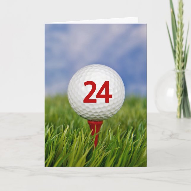24th Birthday Golf Ball on Red Tee     Card (Front)