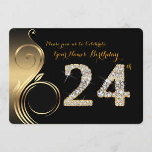 24th,Birthday Invitation,Number Diamond,Photo Invitation