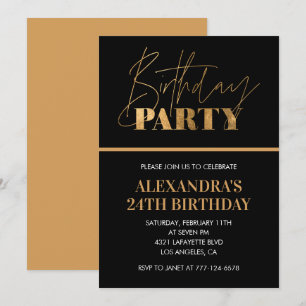 24th birthday invitations Birthday party Black