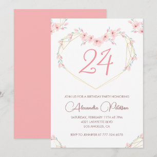 24th birthday invitations Boho Floral Pink