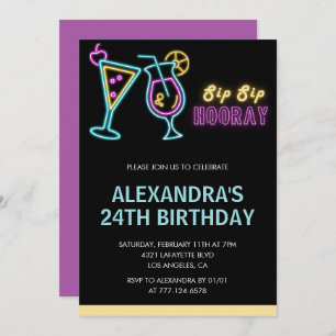 24th birthday invitations Cocktail Neon Glow