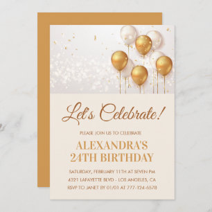 24th birthday invitations Gold Balloons 