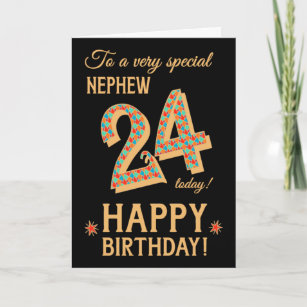 24th Birthday, Nephew, Gold Effect on Black Card