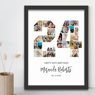 24th Birthday Number 24 Custom Photo Collage Poster