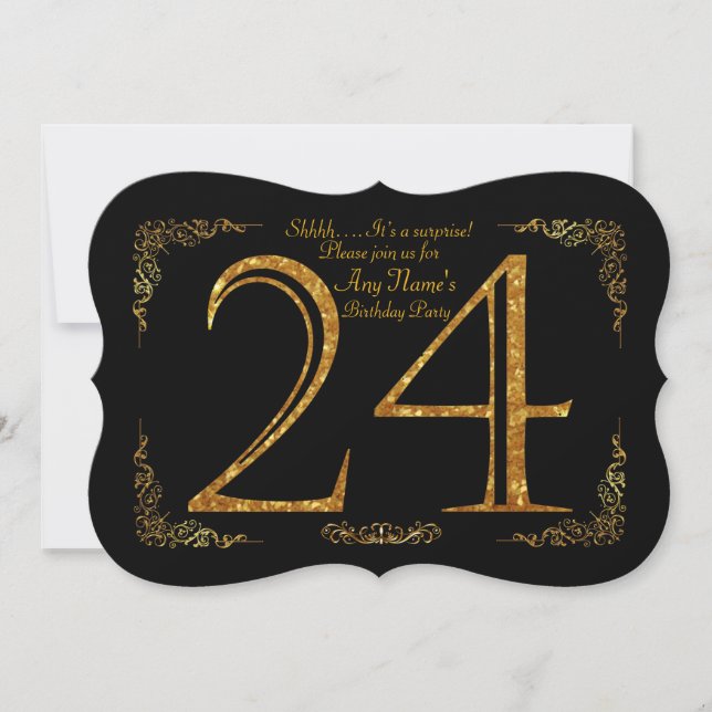 24th,Birthday party 24th,great Gatsby,black & gold Invitation (Front)