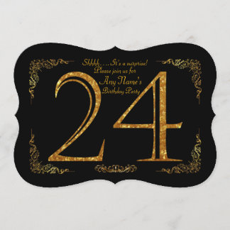 24th,Birthday party 24th,great Gatsby,black & gold Invitation