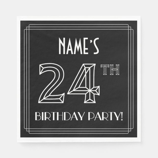 24th Birthday Party: Art Deco Style + Custom Name Napkin (Front)