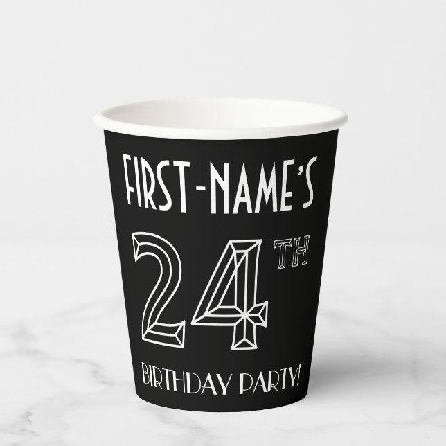 24th Birthday Party: Art Deco Style + Custom Name Paper Cups (Front)