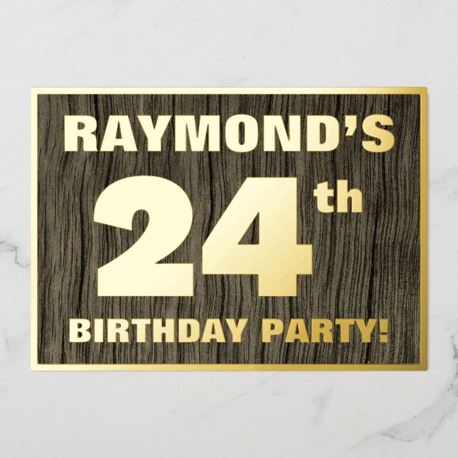 24th Birthday Party: Bold, Faux Wood Grain Pattern (Front)