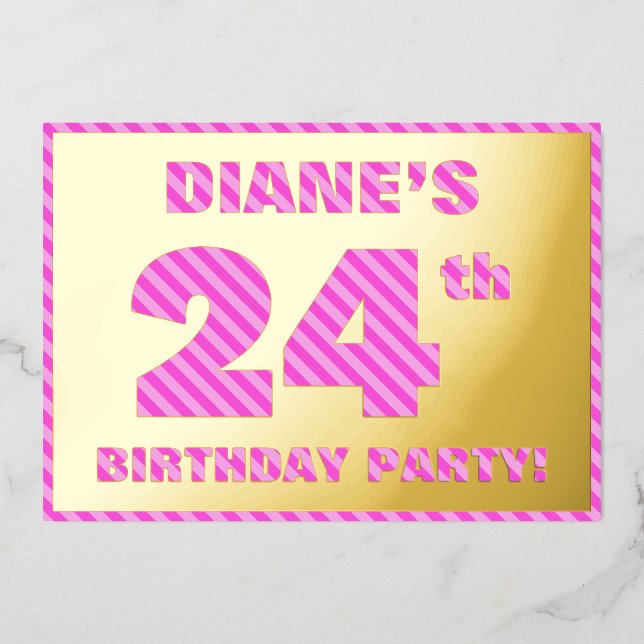 24th Birthday Party — Bold, Fun, Pink Stripes # 24 (Front)