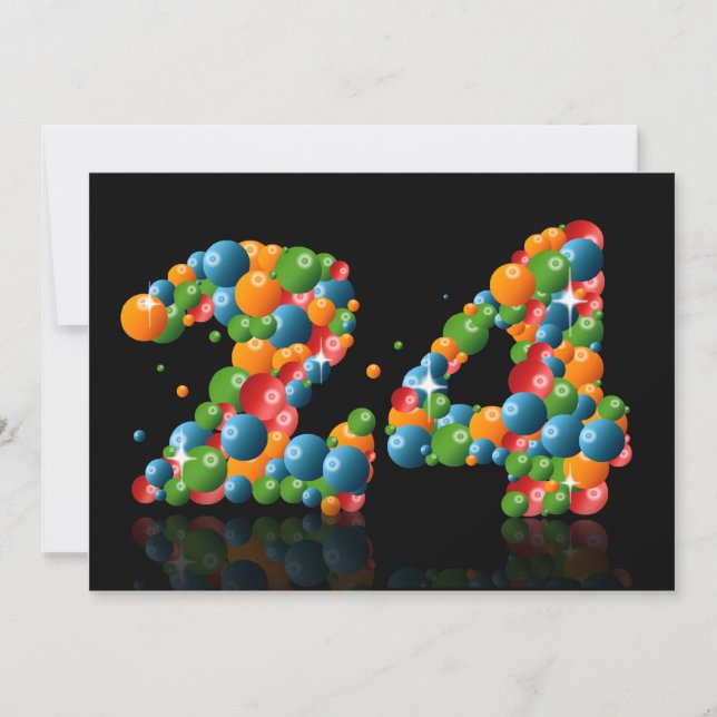 24th Birthday party, with bubbles and balls Invitation (Front)