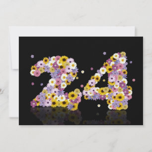 24th Birthday party, with flowered letters Invitation