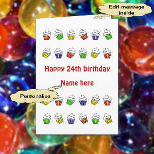 24th birthday personalised cupcakes card