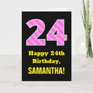 24th Birthday: Pink Stripes and Hearts "24" + Name Card