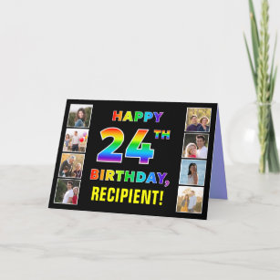 24th Birthday: Rainbow Text, Custom Photos & Name Card