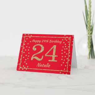 24th Birthday Red and Gold Glitter Confetti Card