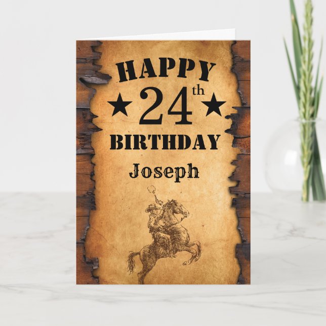 24th Birthday Rustic Country Western Cowboy Horse Card (Front)