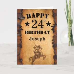 24th Birthday Rustic Country Western Cowboy Horse Card