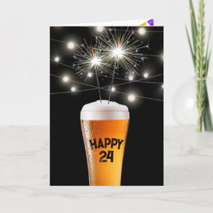 24th Birthday Sparkler In Beer Glass Card