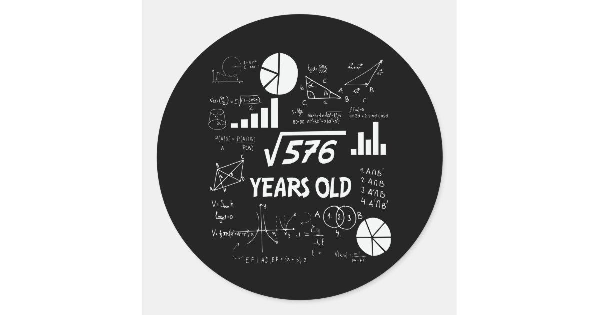 24th Birthday Square Root Math 24 Years Old Bday Classic Round Sticker ...