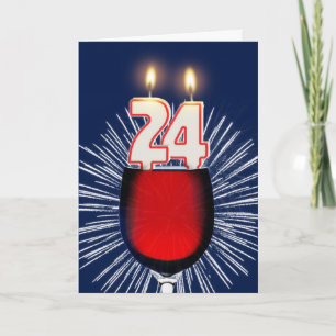 24th Birthday with wine and candles Card