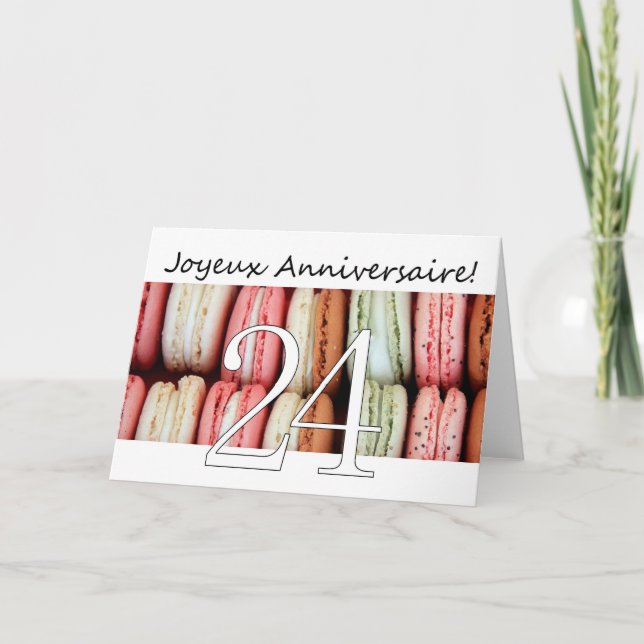 24th French Birthday Macaron-Joyeux Anniversaire! Card (Front)