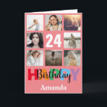 24th Happy Birthday Photo Collage Modern Pink Card<br><div class="desc">24th Happy Birthday Photo Collage Modern Pink Card with personalised name. For further customisation,  please click the "Customise it" button and use our design tool to modify this template.</div>