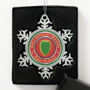 24th Infantry Division Snowflake Pewter Christmas Ornament